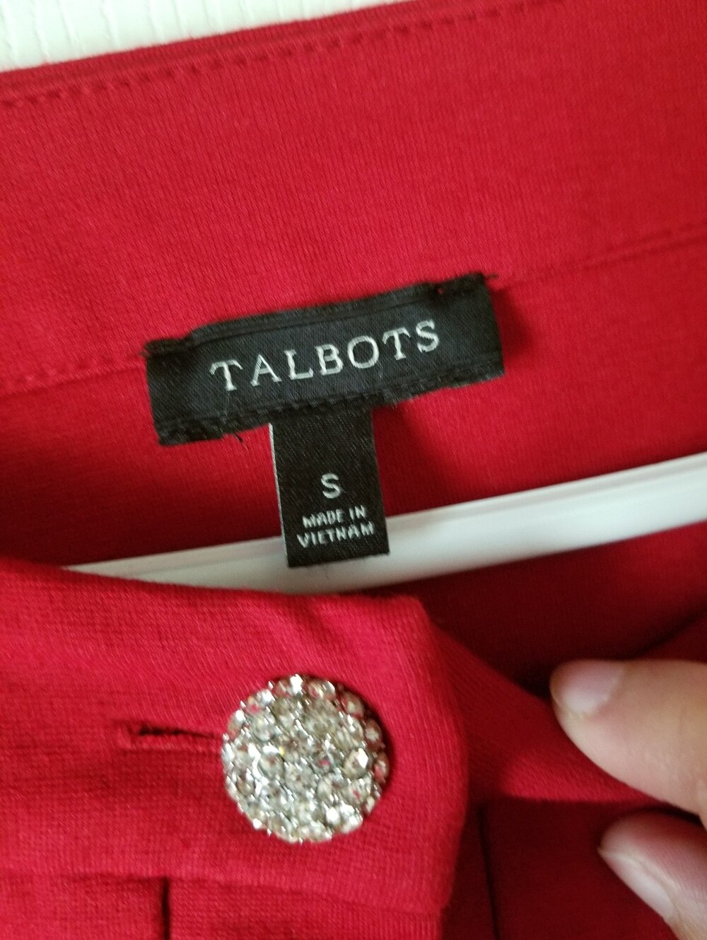 ❗Talbots Rhinestone Button Red Top Small❗ - Picture 3 of 4